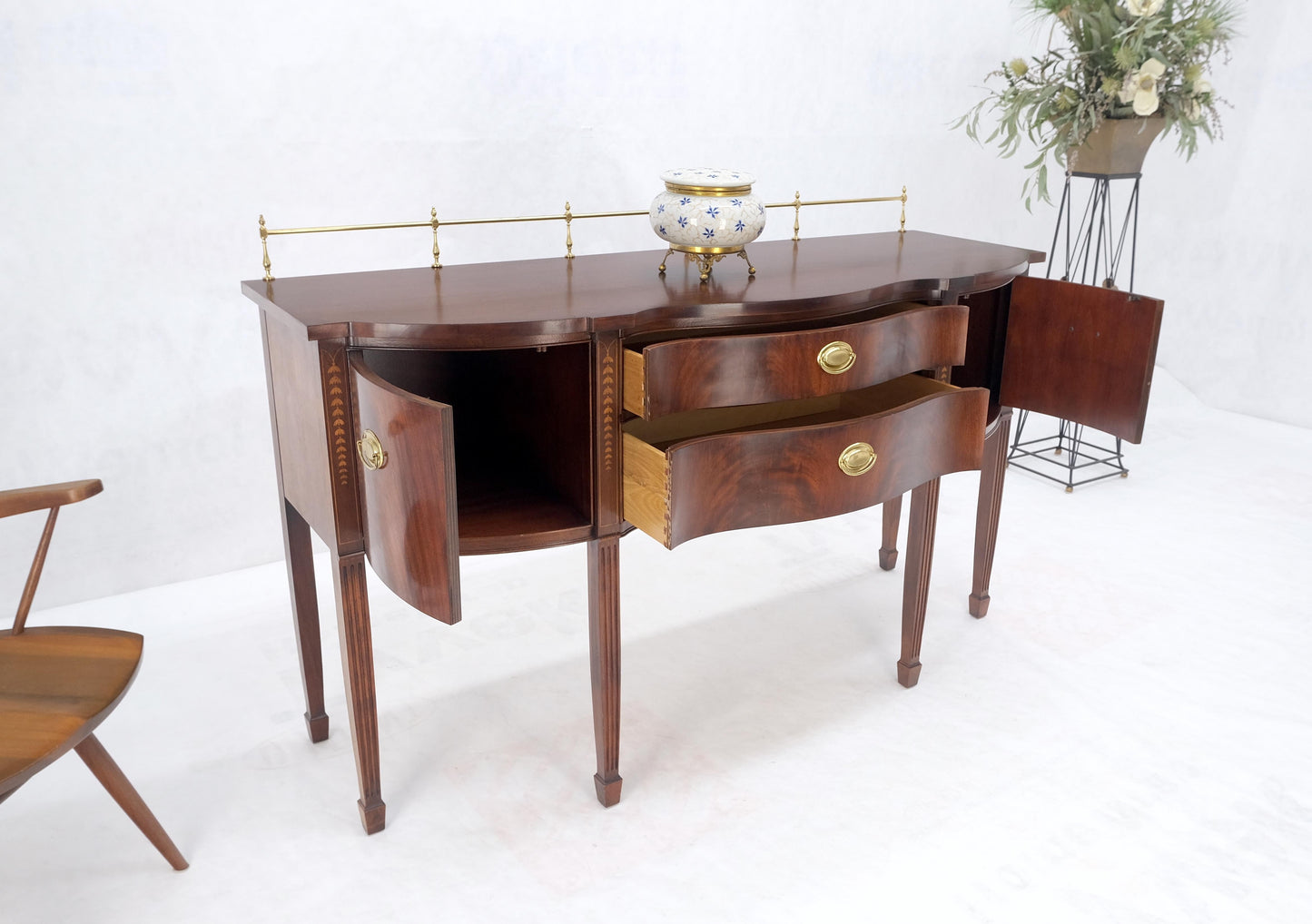 EstablishedLines MINT Brass Gallery Crotch Mahogany Serpentine Front Federal Sideboard Thomasvill