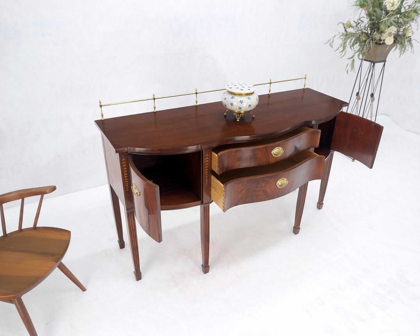 EstablishedLines MINT Brass Gallery Crotch Mahogany Serpentine Front Federal Sideboard Thomasvill