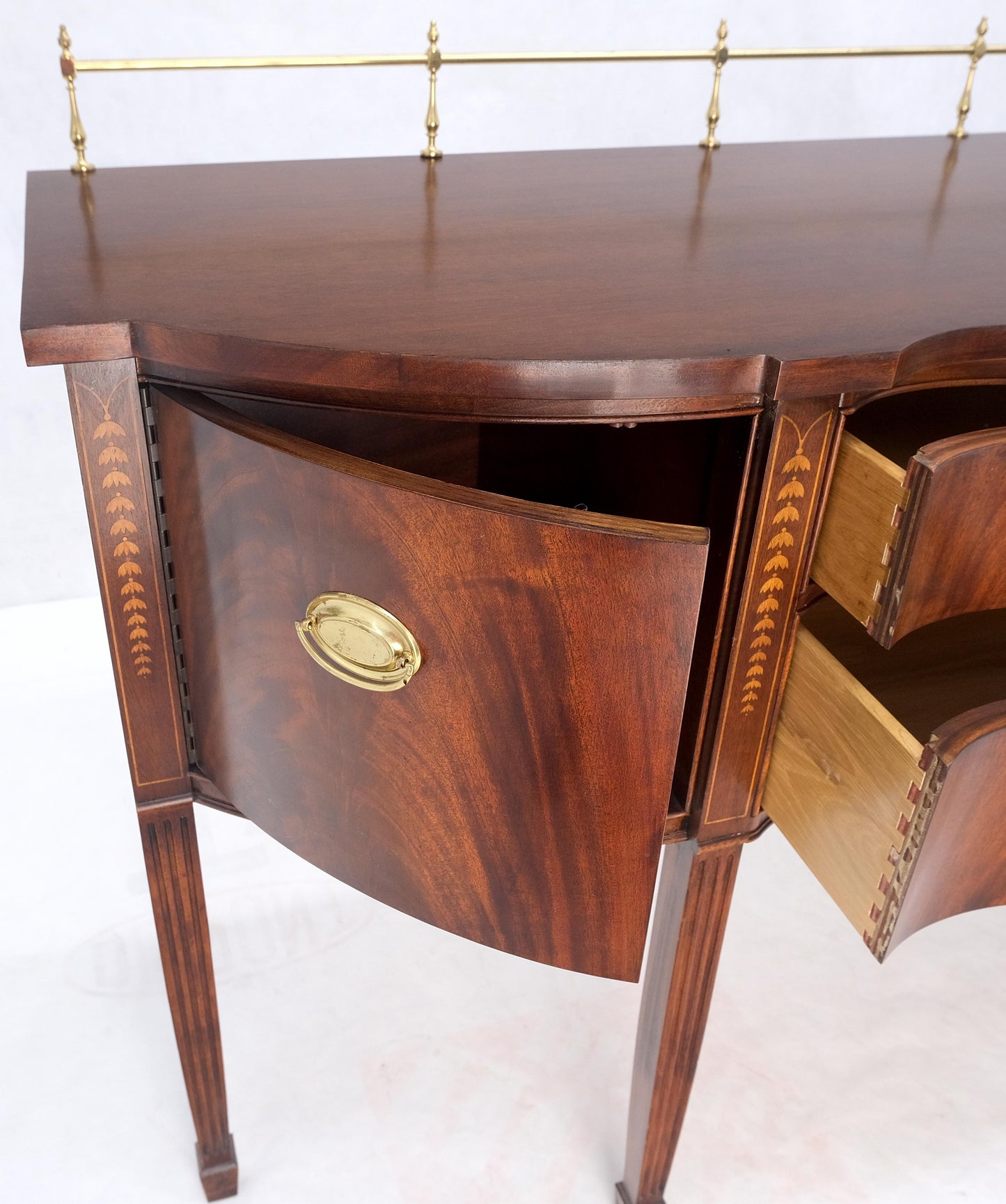 EstablishedLines MINT Brass Gallery Crotch Mahogany Serpentine Front Federal Sideboard Thomasvill