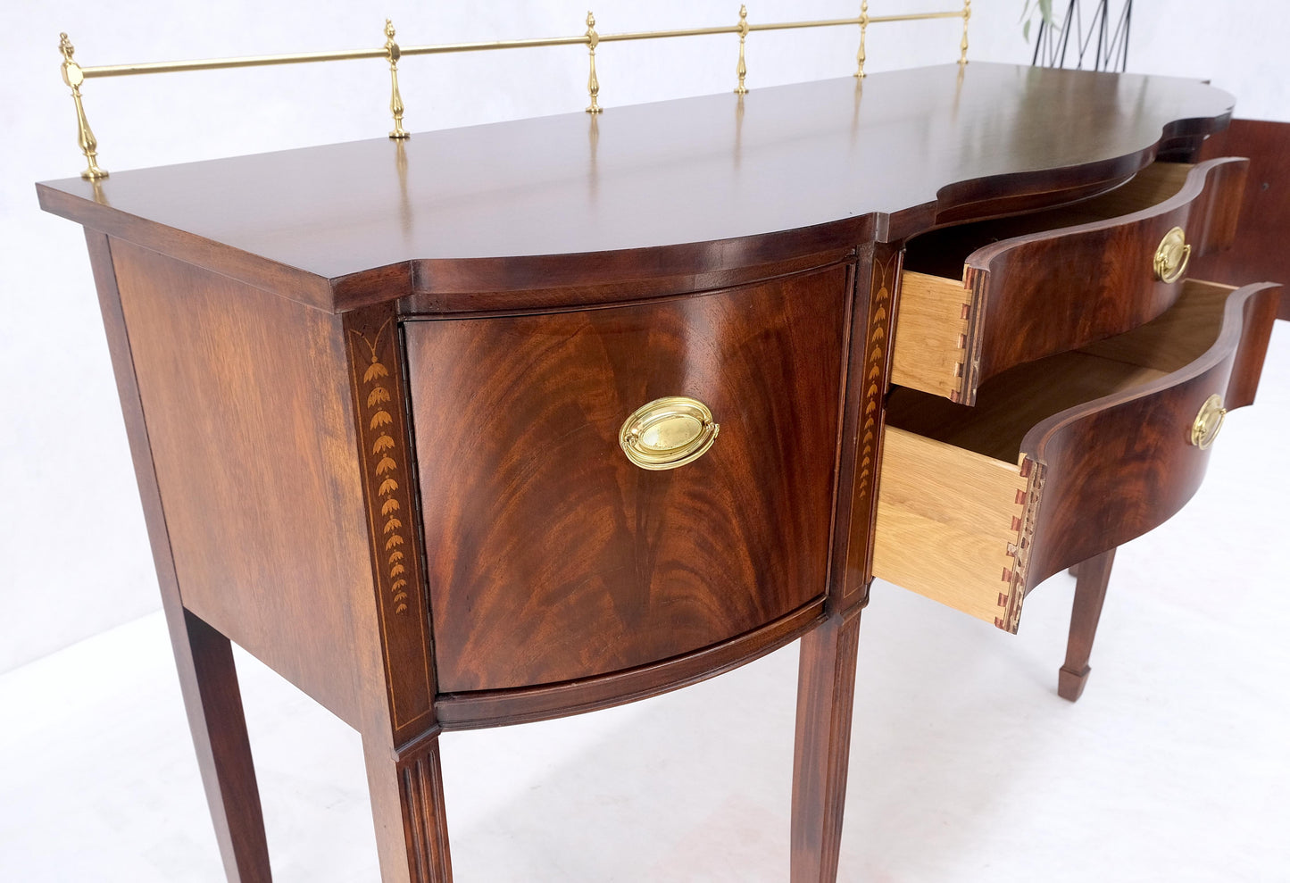 EstablishedLines MINT Brass Gallery Crotch Mahogany Serpentine Front Federal Sideboard Thomasvill