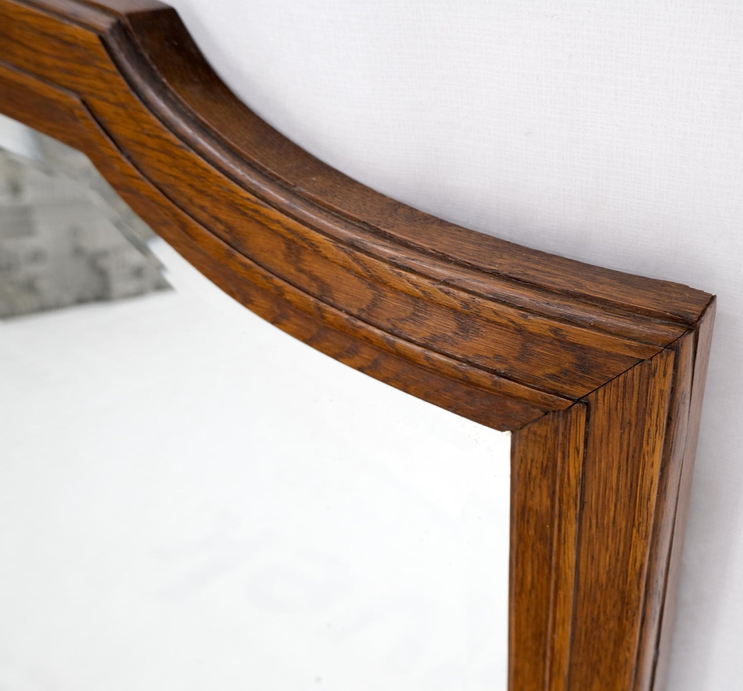 EstablishedLines Antique Oak Carved Figural Beveled Glass Horizontal Wall Mirror