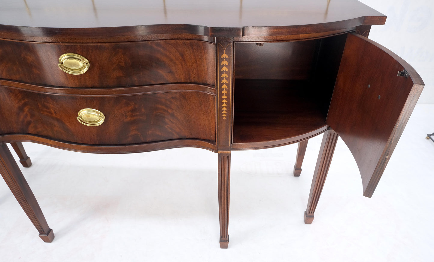 EstablishedLines MINT Brass Gallery Crotch Mahogany Serpentine Front Federal Sideboard Thomasvill