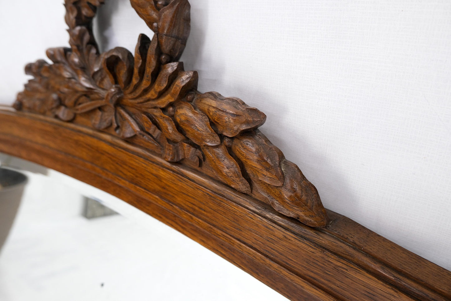 EstablishedLines Antique Oak Carved Figural Beveled Glass Horizontal Wall Mirror