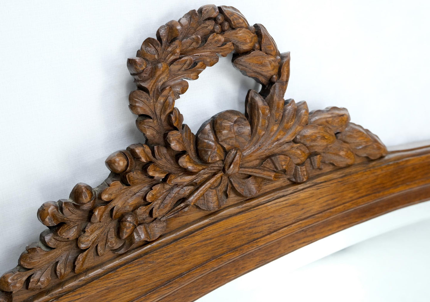EstablishedLines Antique Oak Carved Figural Beveled Glass Horizontal Wall Mirror