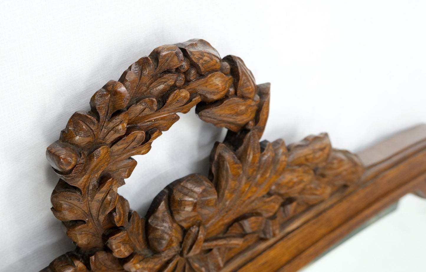 EstablishedLines Antique Oak Carved Figural Beveled Glass Horizontal Wall Mirror