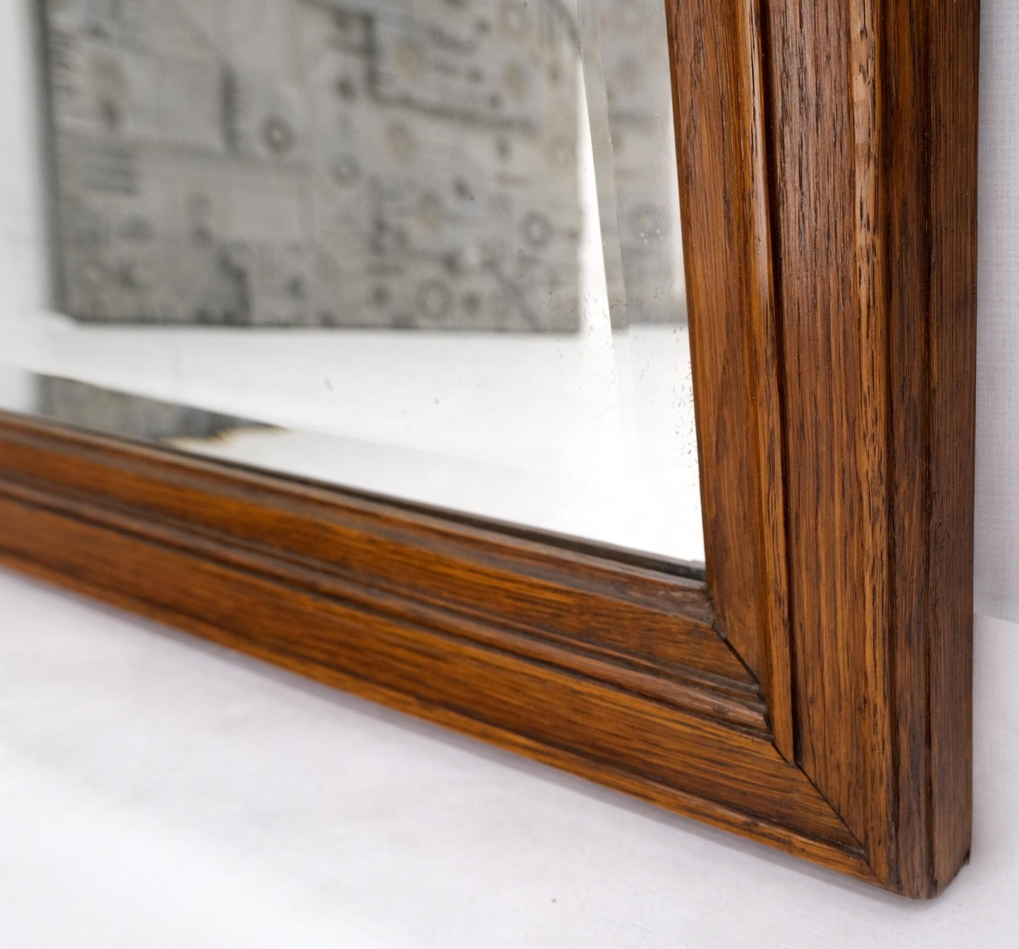 EstablishedLines Antique Oak Carved Figural Beveled Glass Horizontal Wall Mirror