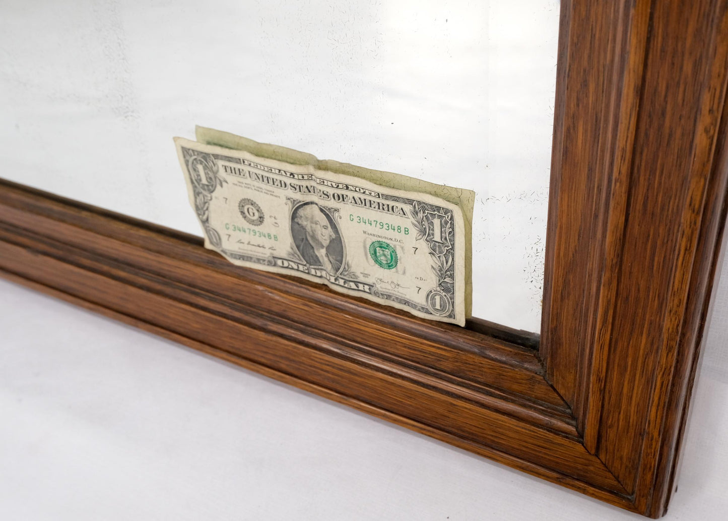 EstablishedLines Antique Oak Carved Figural Beveled Glass Horizontal Wall Mirror