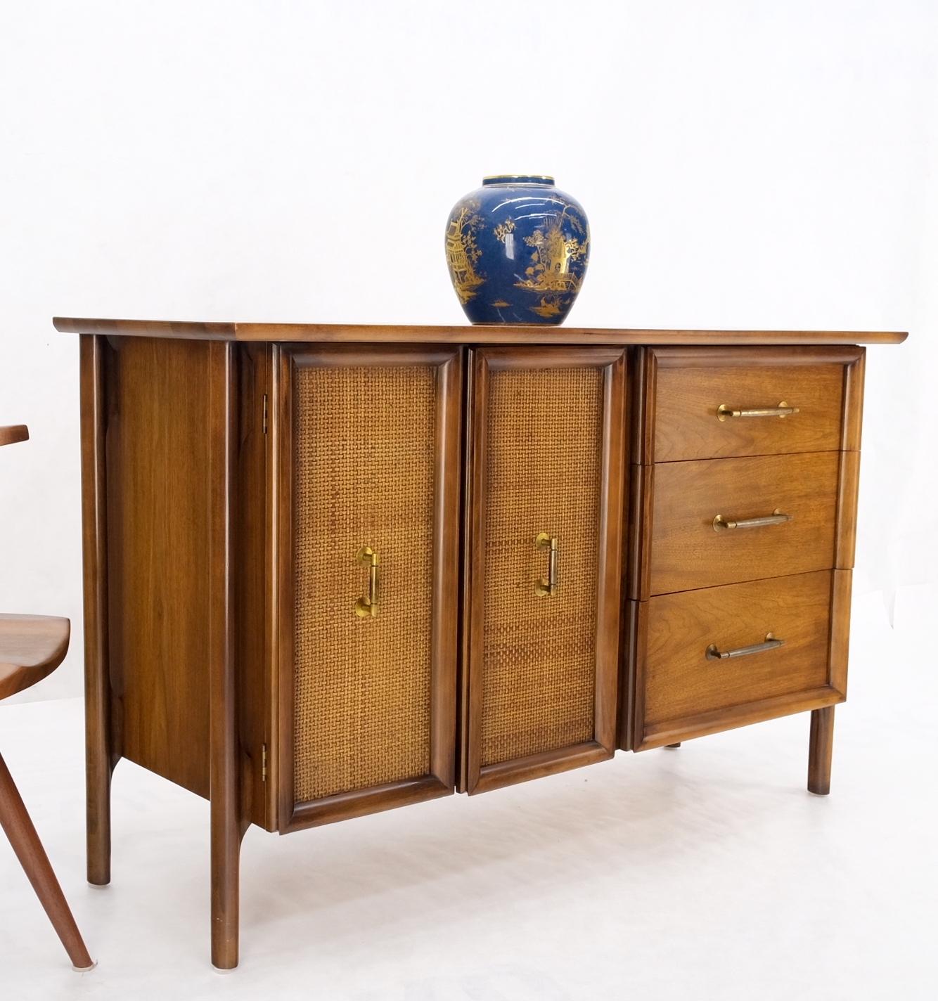 EstablishedLines Exposed Sculptural Legs Walnut Three Drawers Two Doors Credenza Server Sideboard