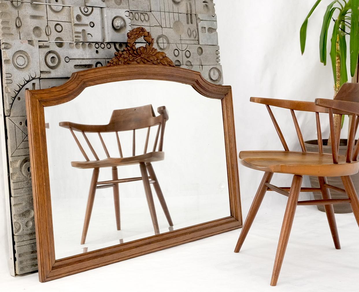 EstablishedLines Antique Oak Carved Figural Beveled Glass Horizontal Wall Mirror