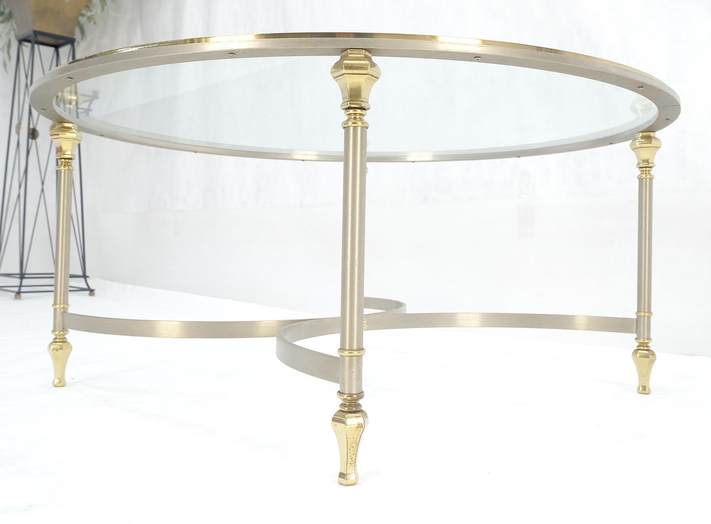 EstablishedLines Italian Round 38" Brushed Chrome & Brass Bezel & leg Glass Top Coffee Table MINT