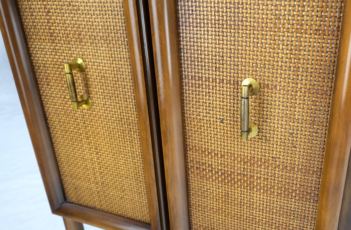 EstablishedLines Exposed Sculptural Legs Walnut Three Drawers Two Doors Credenza Server Sideboard