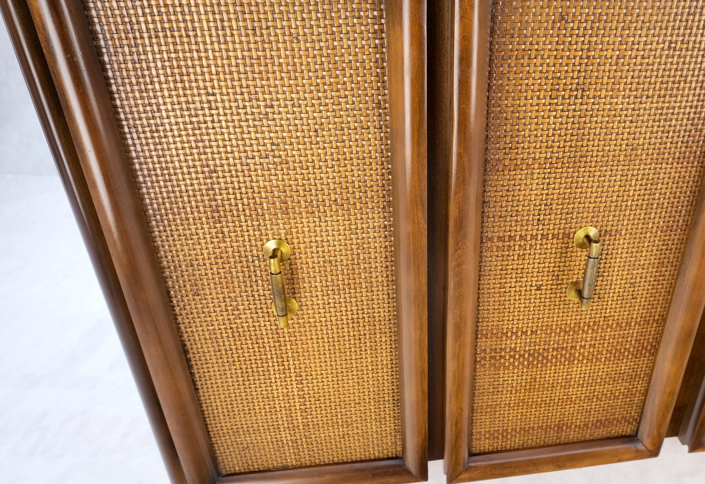 EstablishedLines Exposed Sculptural Legs Walnut Three Drawers Two Doors Credenza Server Sideboard