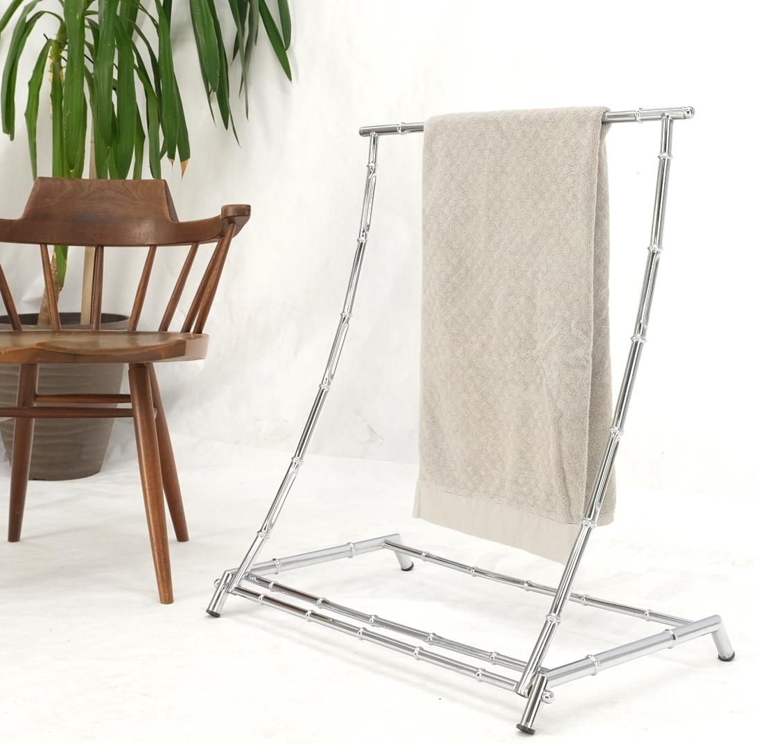 EstablishedLines Mid Century Italian Modern Chrome Faux Bamboo Folding Collapsible Towel Rack