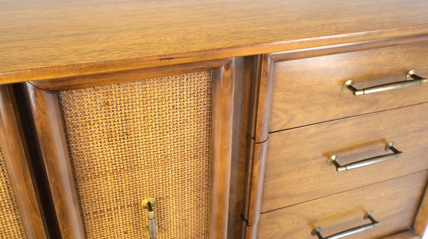 EstablishedLines Exposed Sculptural Legs Walnut Three Drawers Two Doors Credenza Server Sideboard