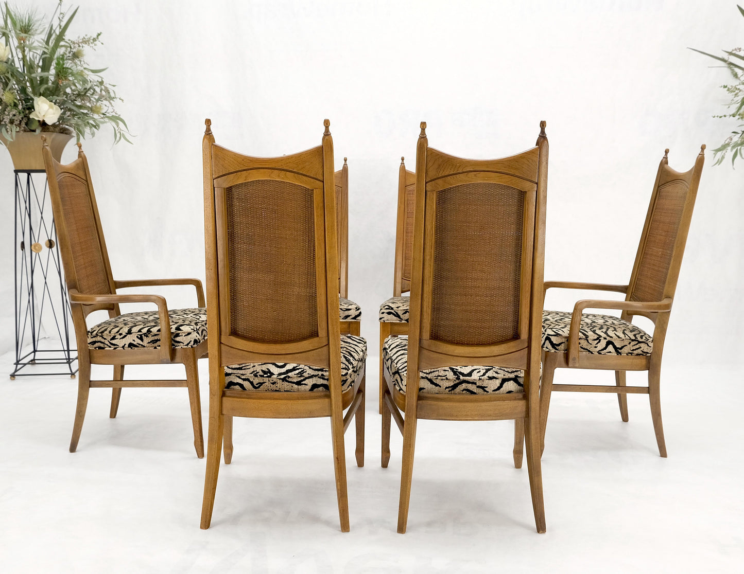 EstablishedLines Set of 6 Cane Tall Back Pecan Mid-Century Modern Chairs Mint