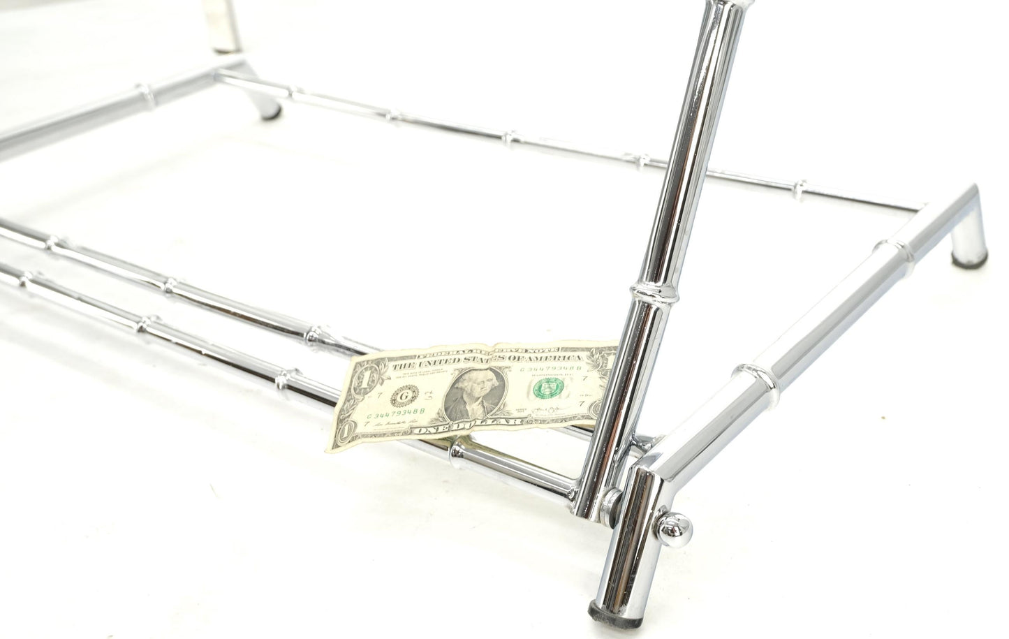 EstablishedLines Mid Century Italian Modern Chrome Faux Bamboo Folding Collapsible Towel Rack