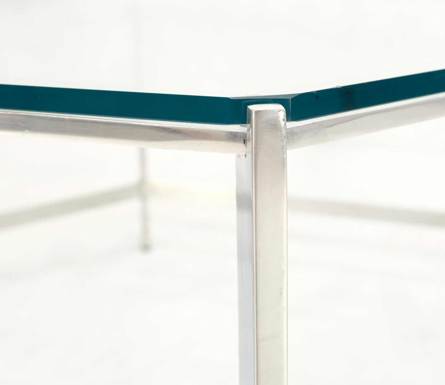 EstablishedLines Polished Stainless Steel Hexagon Glass Top Custom Mid-Century Coffee Table