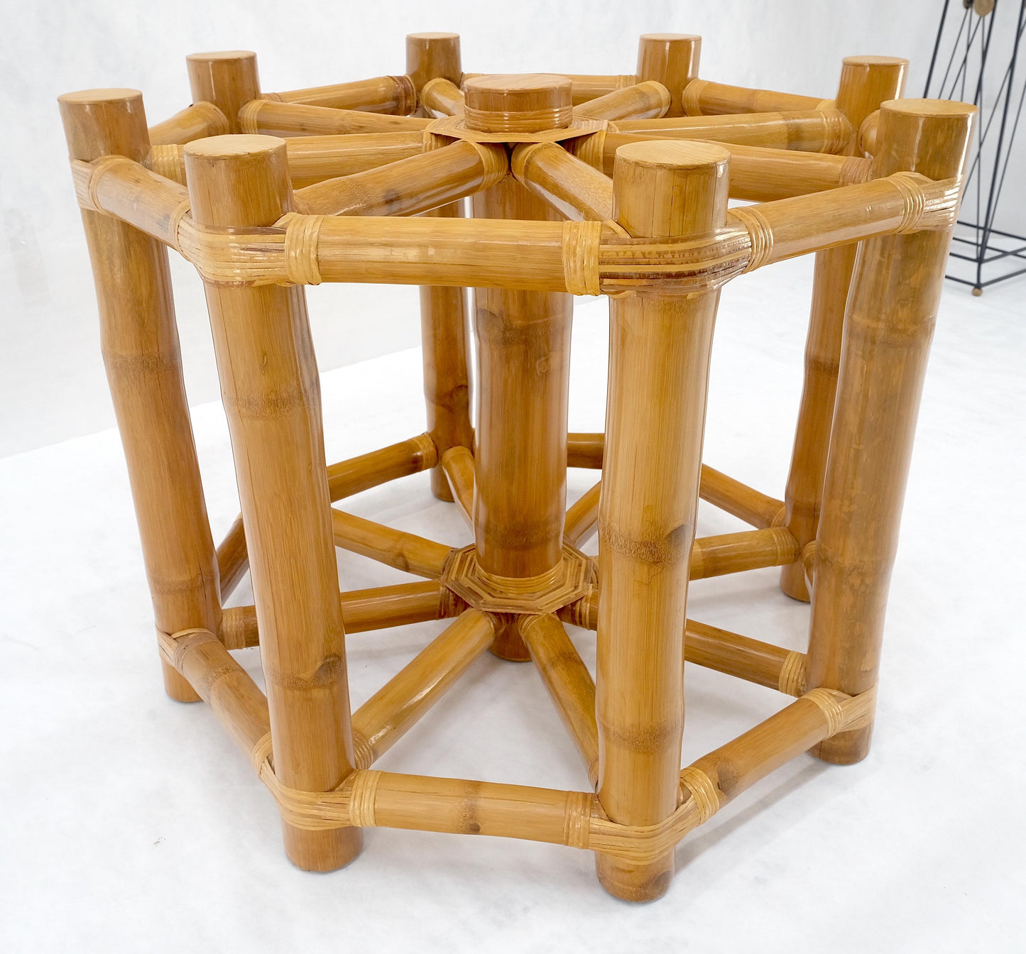 EstablishedLines Large 54" Diameter Glass Top Thick Bamboo Base Dining Table Decorative MINT