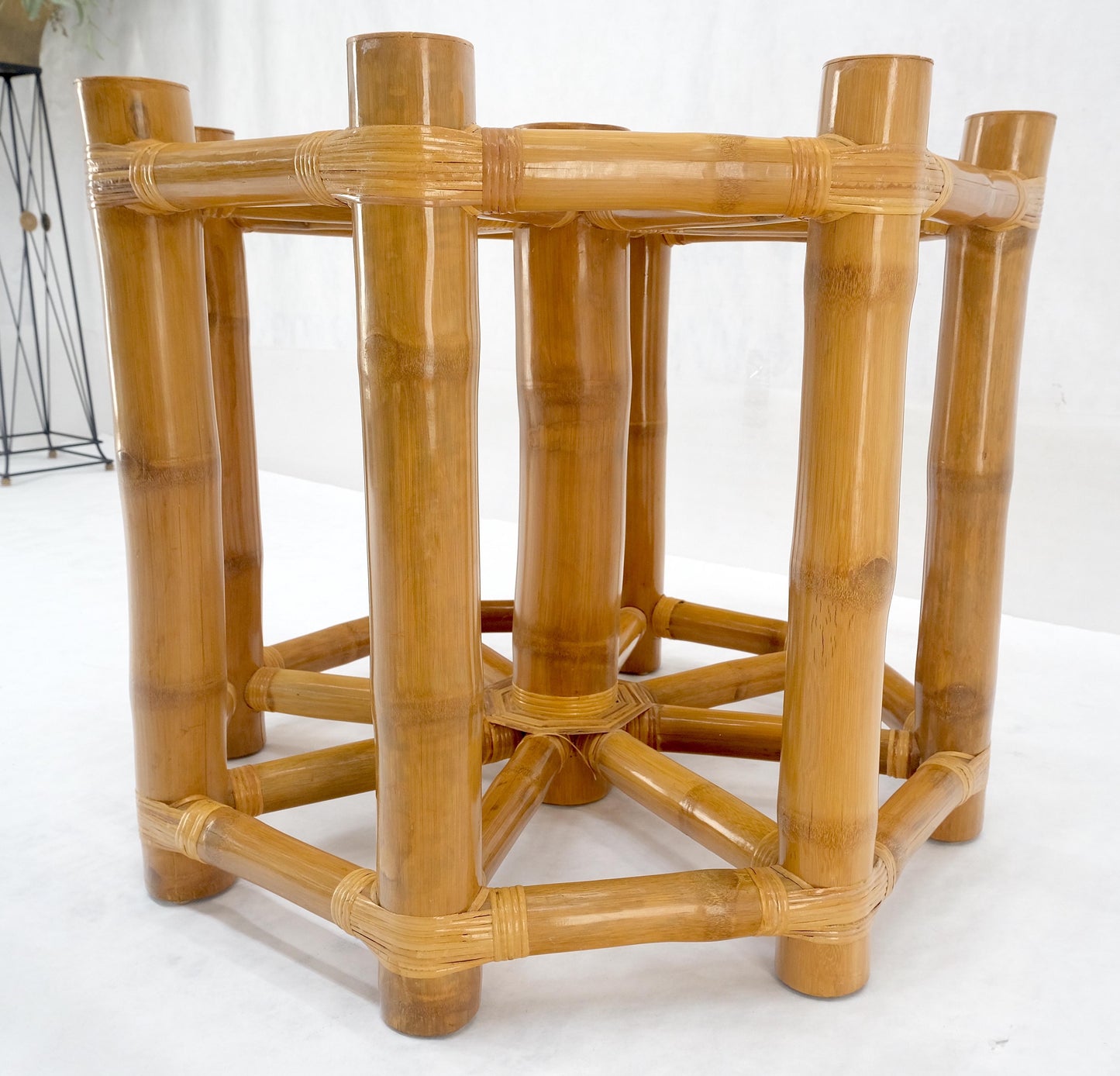 EstablishedLines Large 54" Diameter Glass Top Thick Bamboo Base Dining Table Decorative MINT