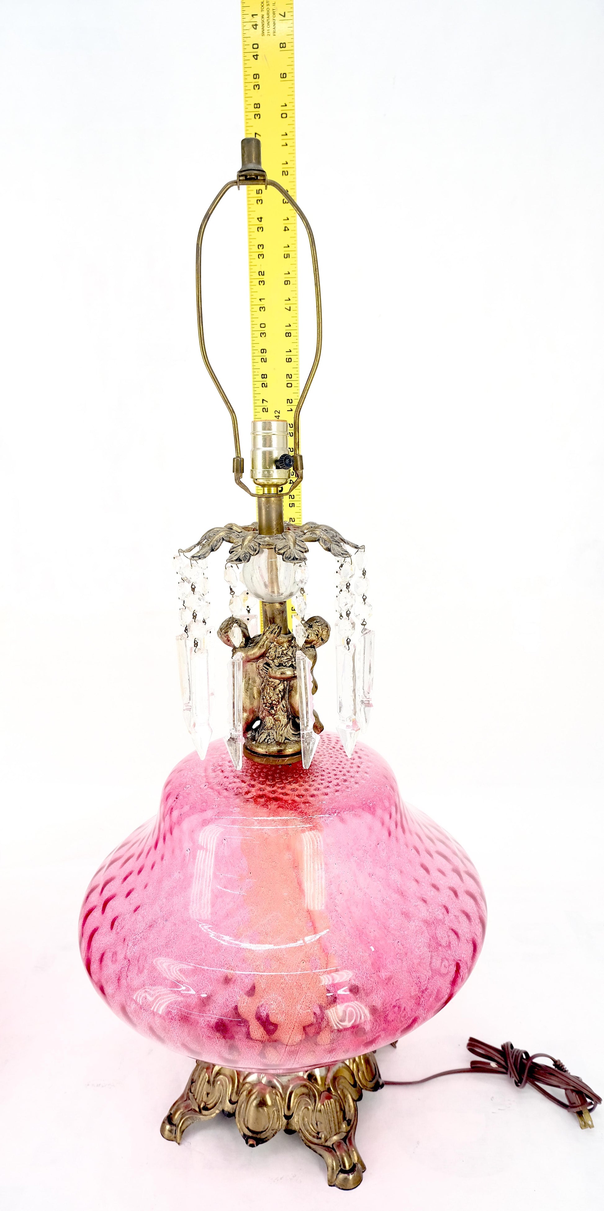 EstablishedLines Pair of Large Cranberry Glass Crystal Decorated Table Lamps MINT!