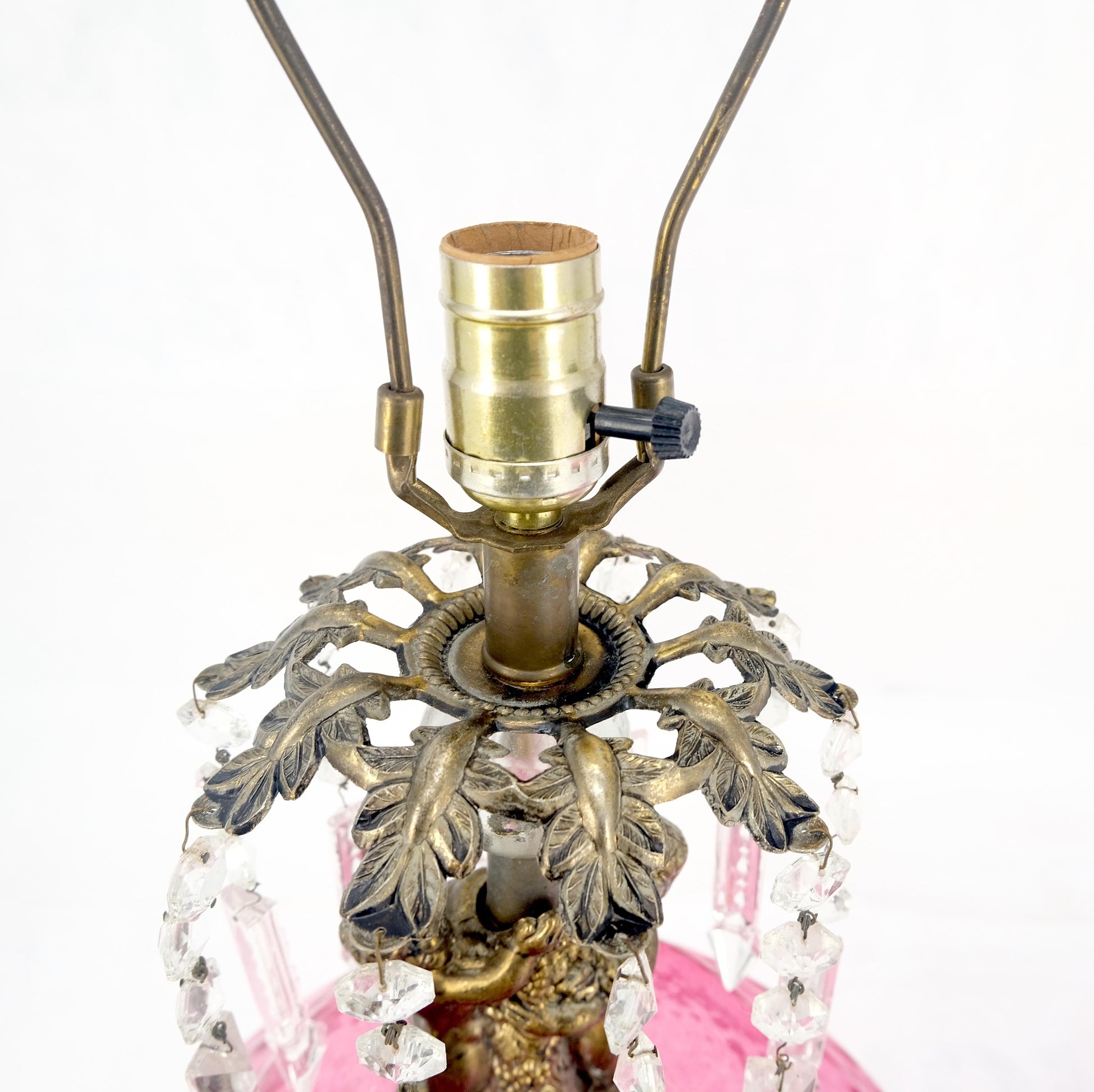 EstablishedLines Pair of Large Cranberry Glass Crystal Decorated Table Lamps MINT!