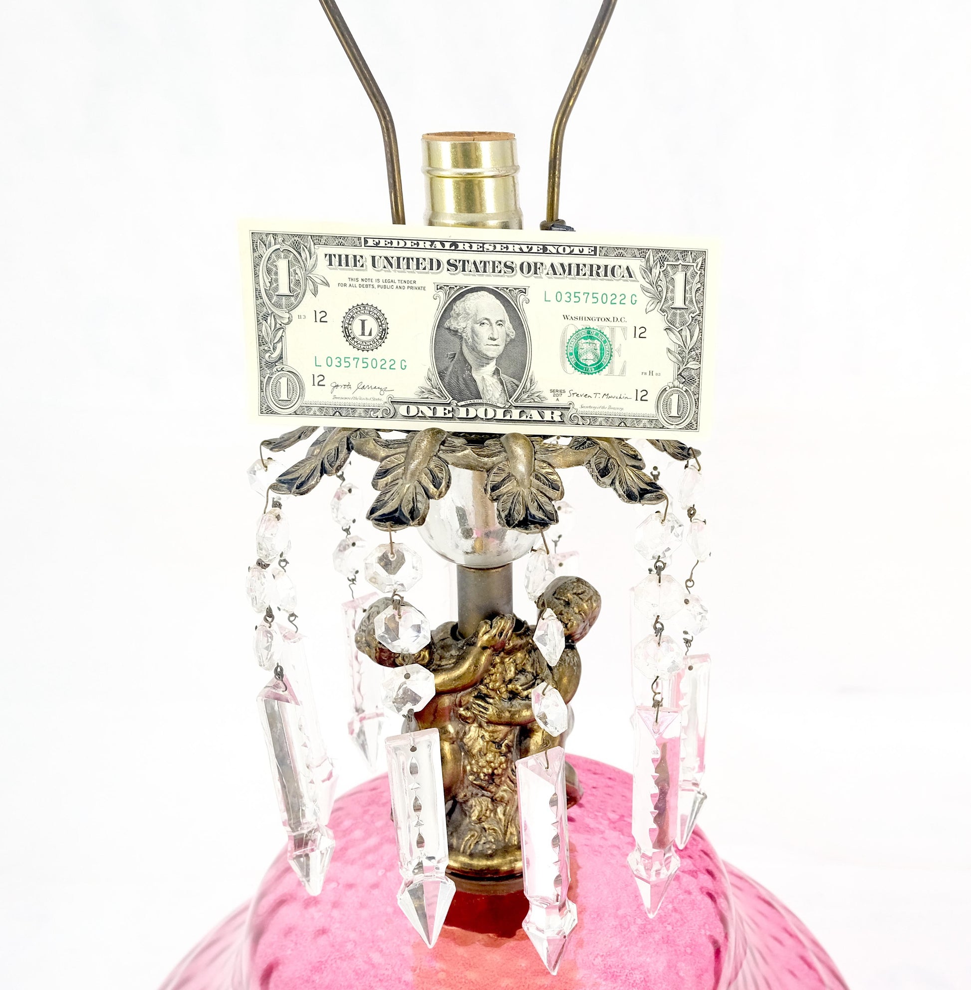 EstablishedLines Pair of Large Cranberry Glass Crystal Decorated Table Lamps MINT!