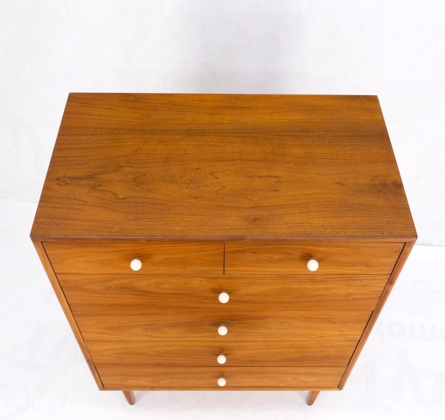 EstablishedLines Mid Century 6 Drawers Walnut High Chest Dresser W/ Porcelain Ball Pulls Mint!