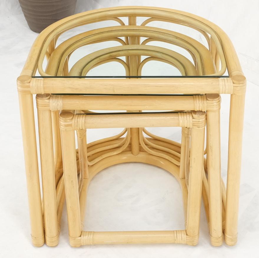 EstablishedLines Bent Reed Bamboo Rattan Set of Three Stacking End Side Occasional Tables Stands