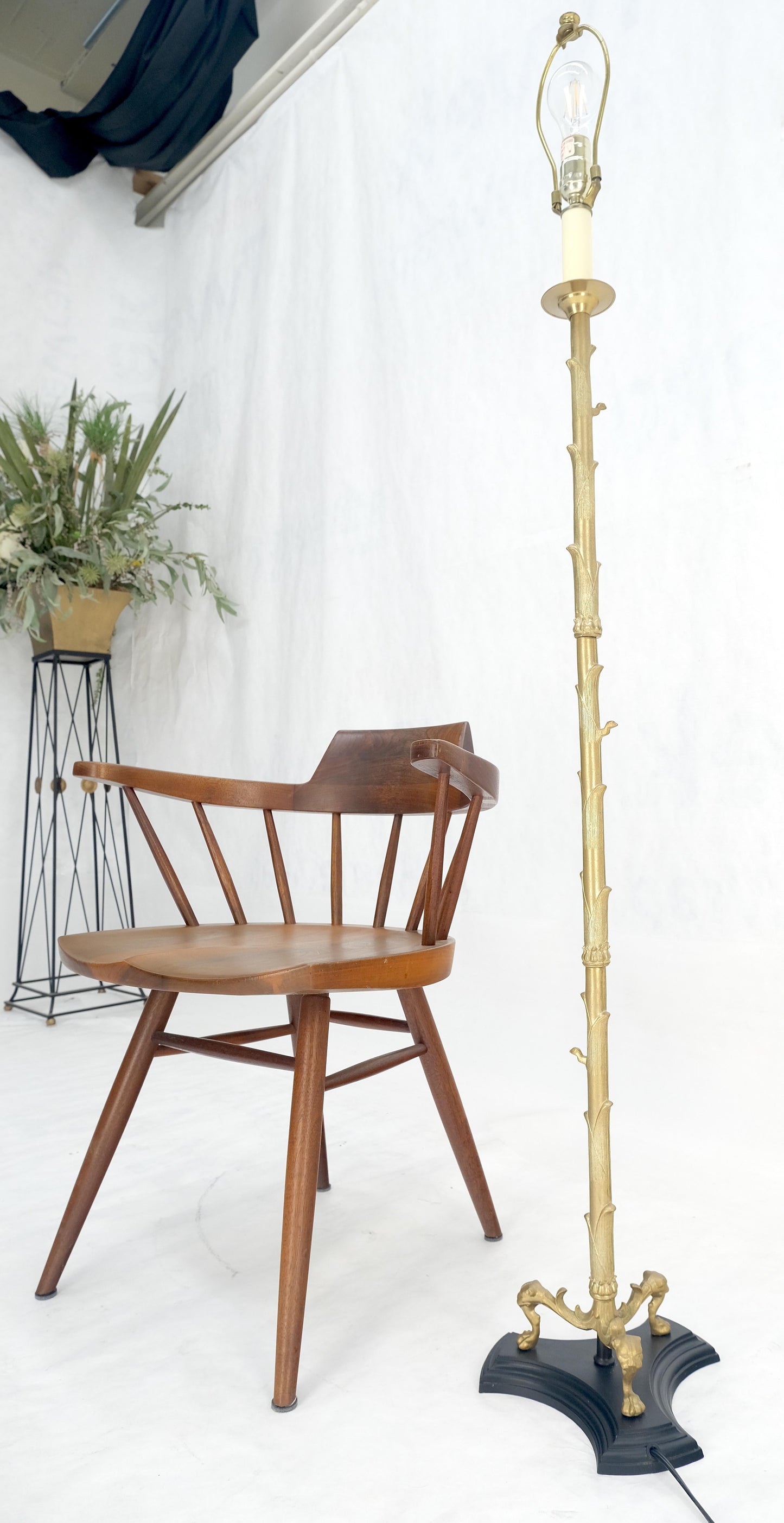 EstablishedLines Solid Brass Bronze Faux Twig Tripod Claw Feet Base Floor Lamp Super Fine Quality