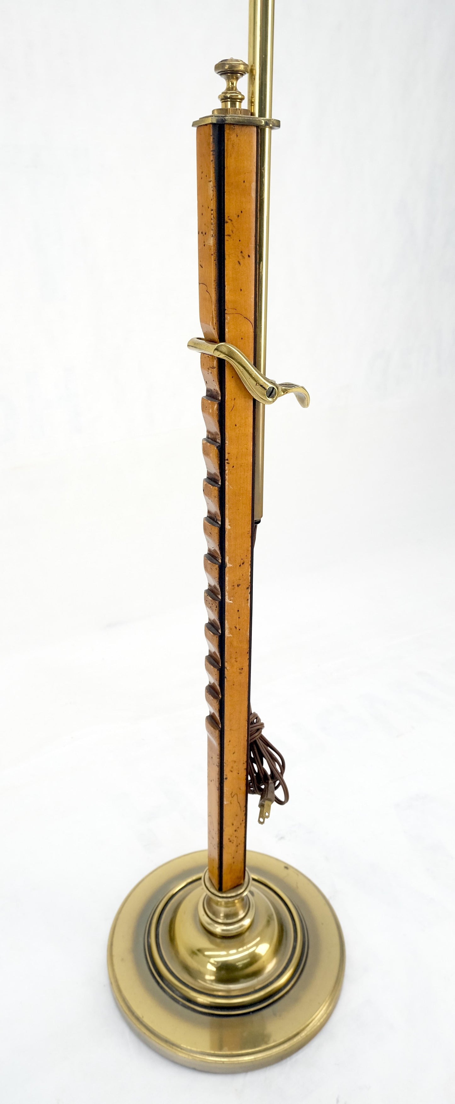 EstablishedLines Yew Wood 7 Brass Adjustable Mid Century Modern Floor Lamp c1970s MINT