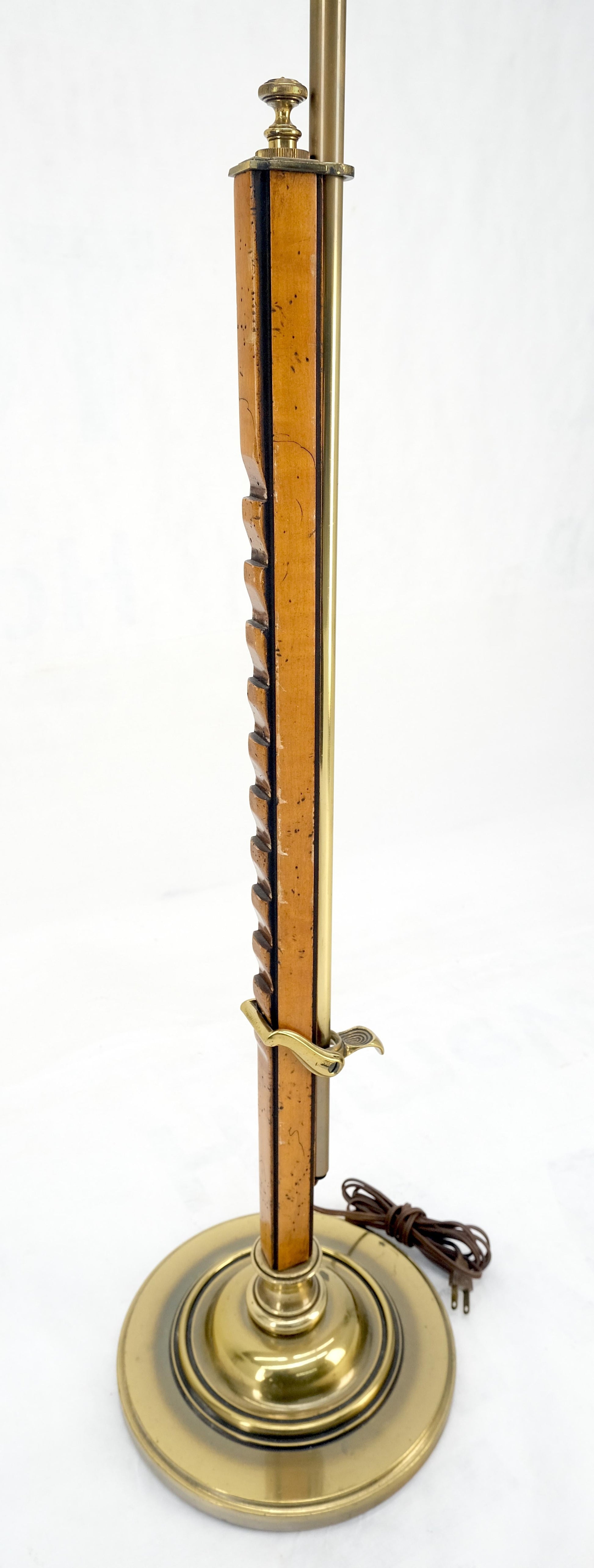 EstablishedLines Yew Wood 7 Brass Adjustable Mid Century Modern Floor Lamp c1970s MINT