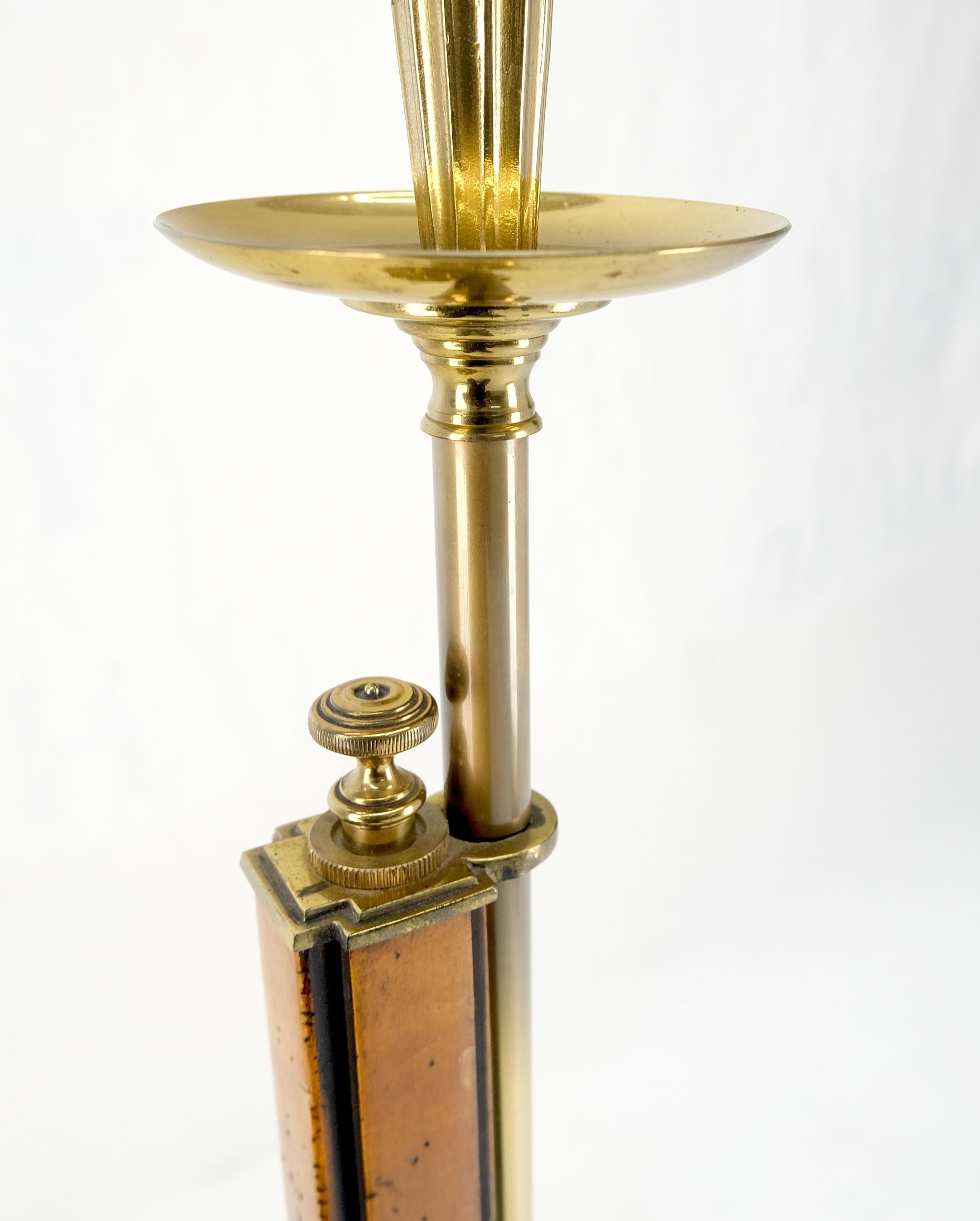 EstablishedLines Yew Wood 7 Brass Adjustable Mid Century Modern Floor Lamp c1970s MINT