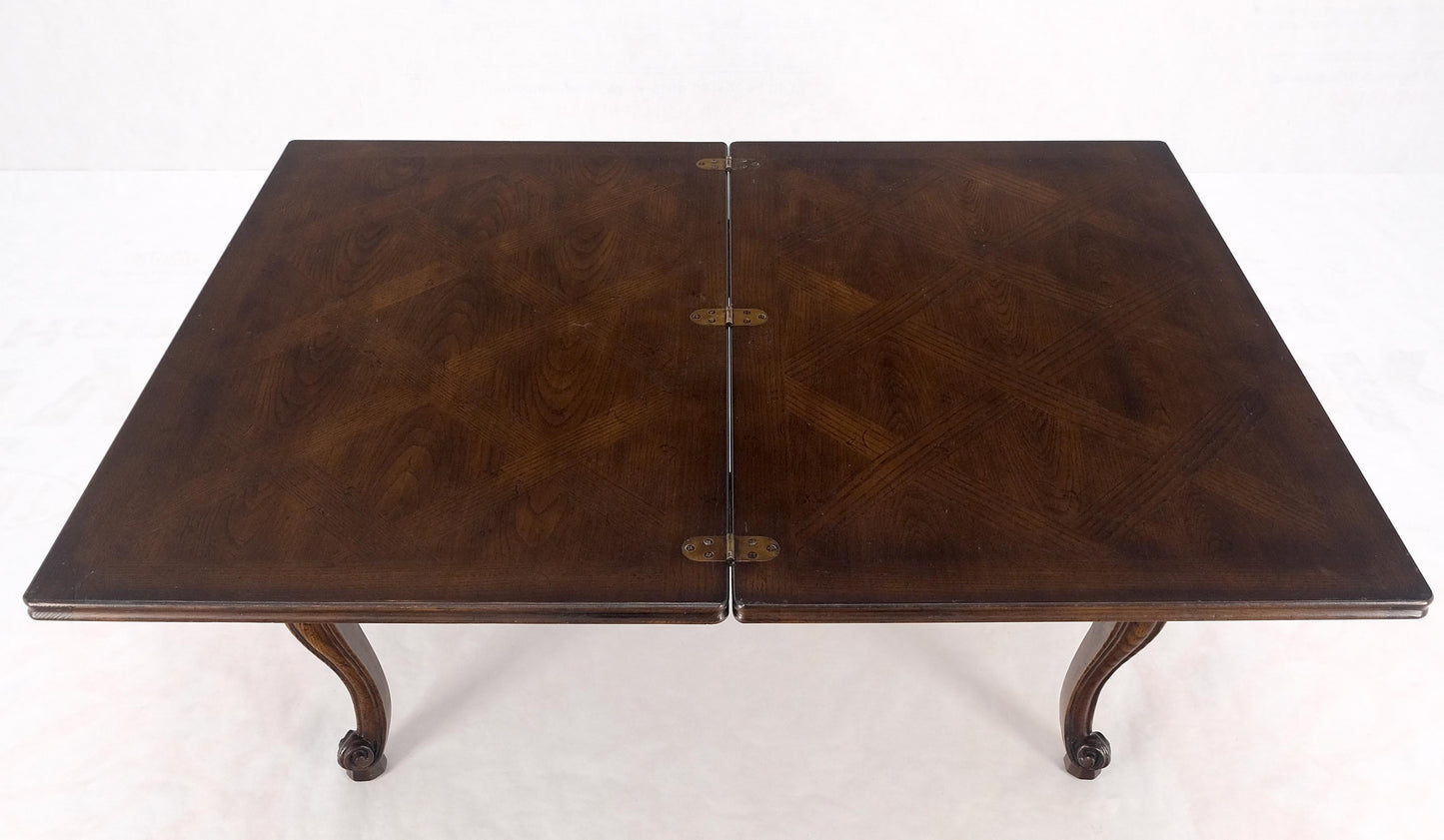 EstablishedLines Flip Top Folding Double Parquet Top Chestnut Coffee Cocktail Table Carved Legs