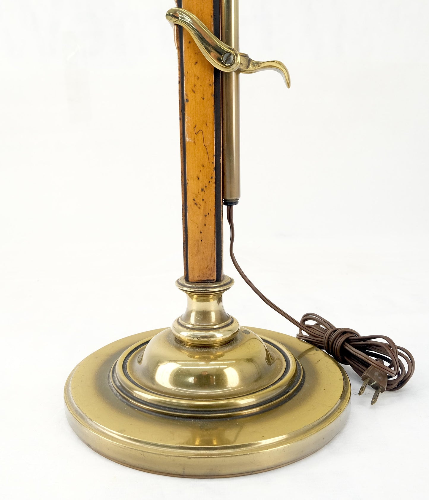 EstablishedLines Yew Wood 7 Brass Adjustable Mid Century Modern Floor Lamp c1970s MINT