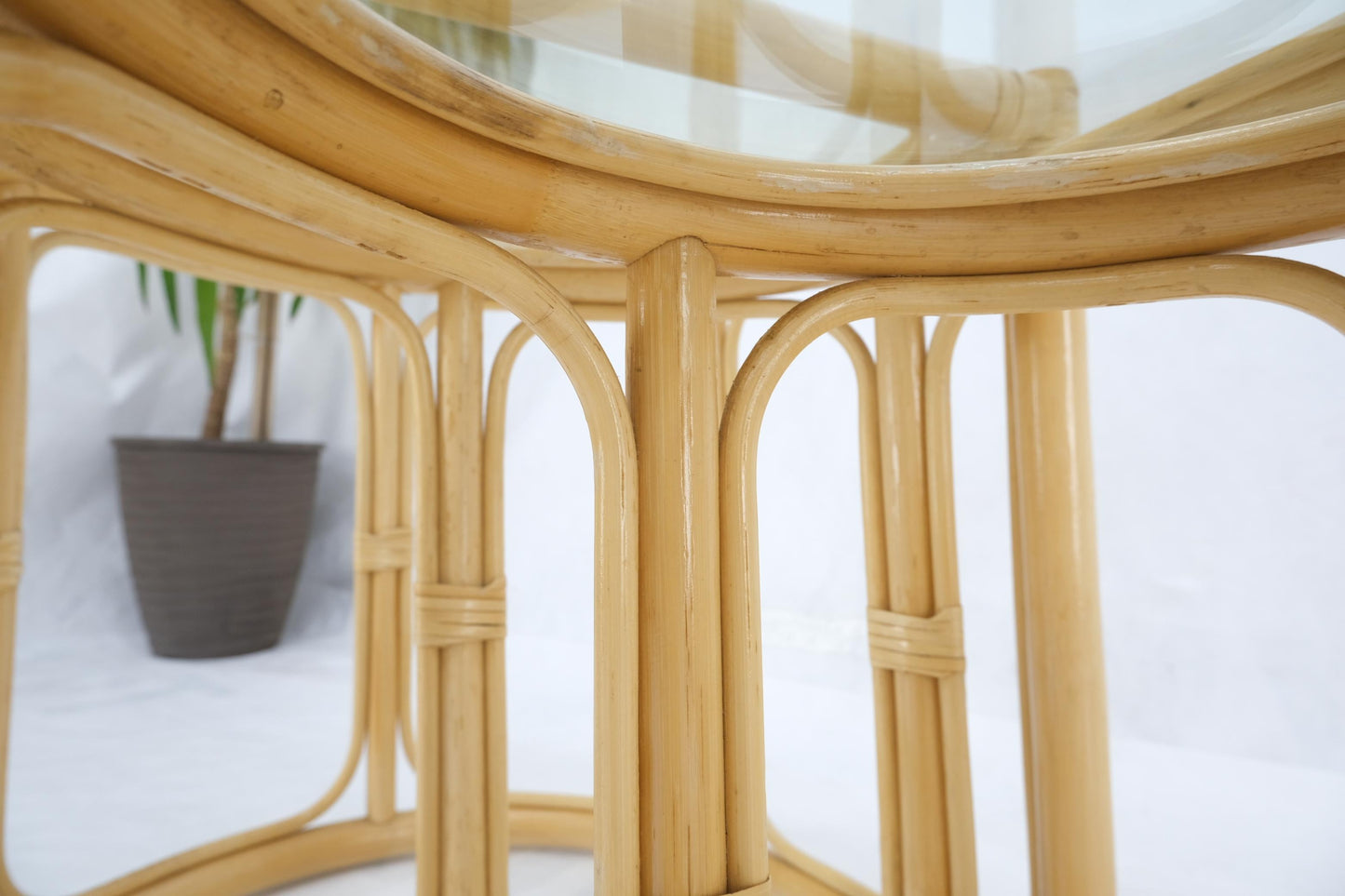 EstablishedLines Bent Reed Bamboo Rattan Set of Three Stacking End Side Occasional Tables Stands