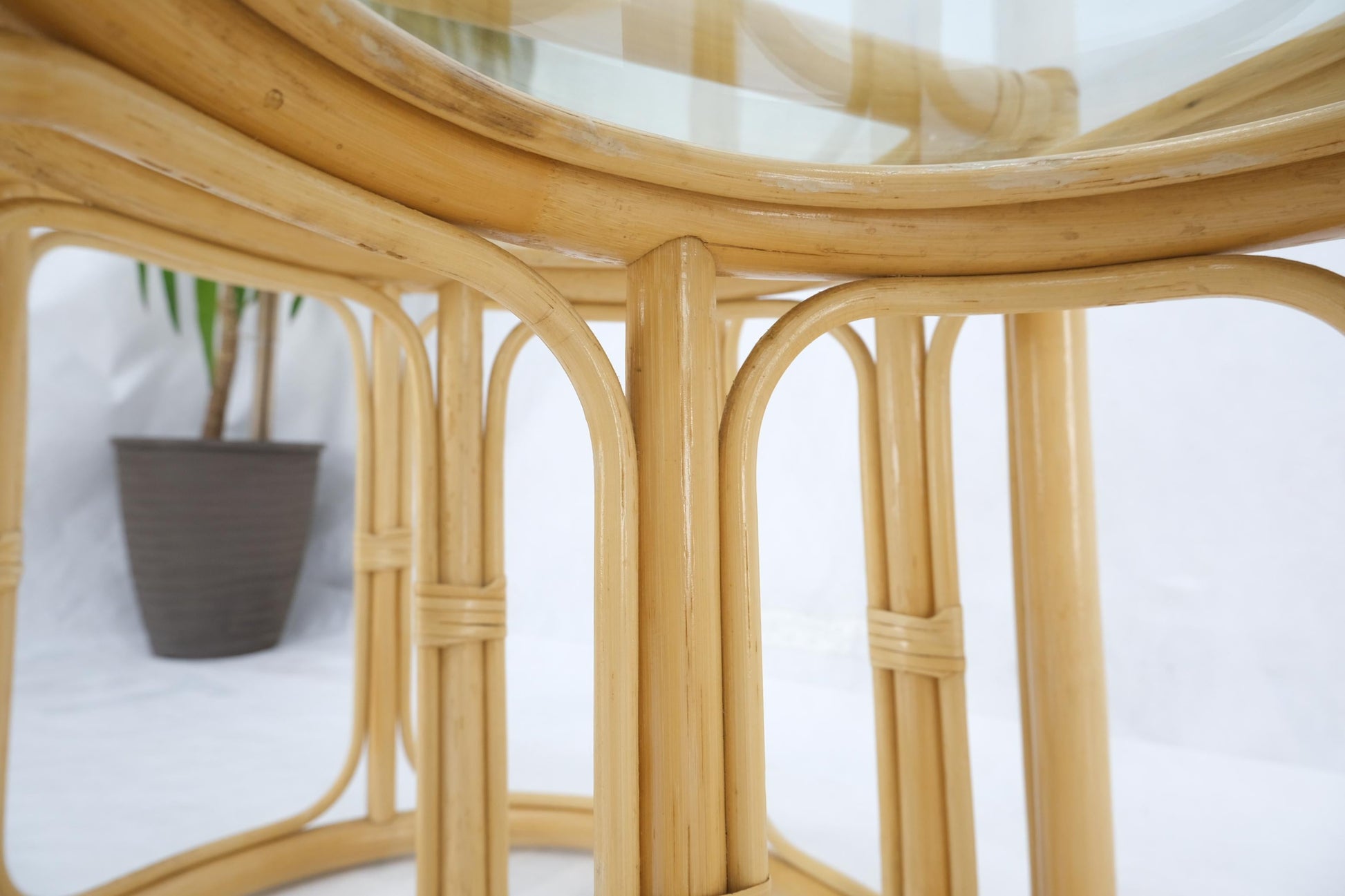 EstablishedLines Bent Reed Bamboo Rattan Set of Three Stacking End Side Occasional Tables Stands