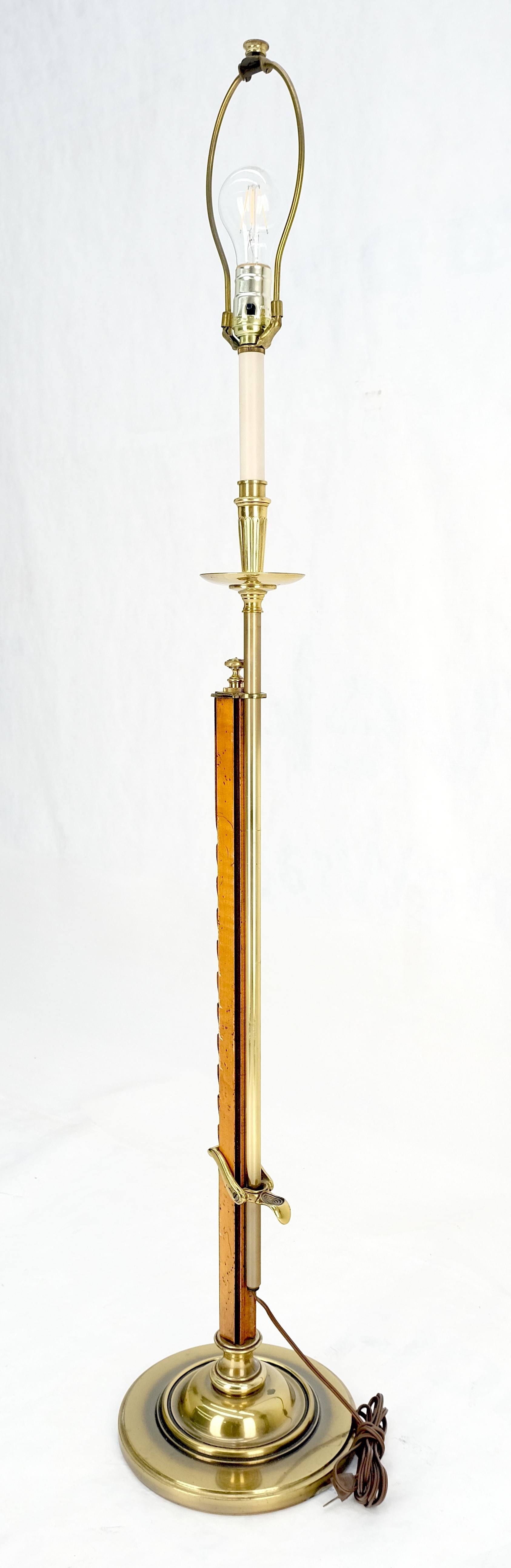 EstablishedLines Yew Wood 7 Brass Adjustable Mid Century Modern Floor Lamp c1970s MINT