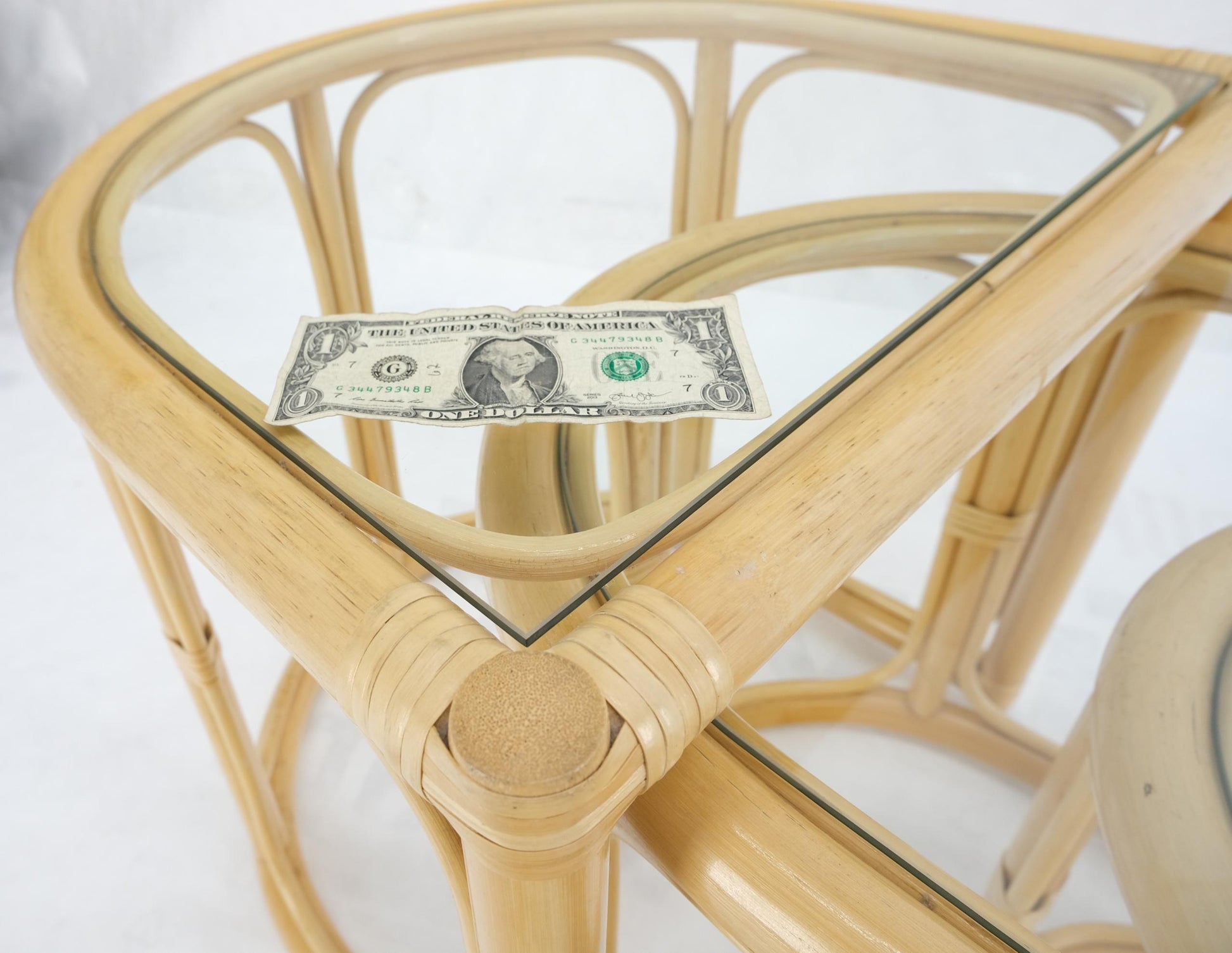 EstablishedLines Bent Reed Bamboo Rattan Set of Three Stacking End Side Occasional Tables Stands