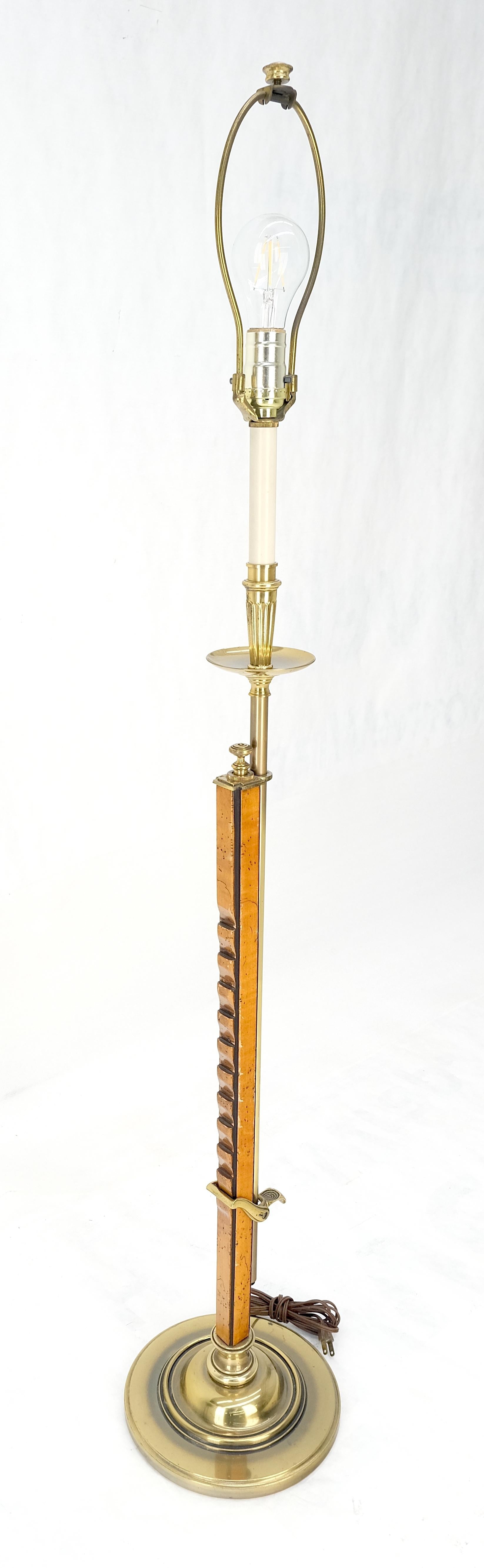 EstablishedLines Yew Wood 7 Brass Adjustable Mid Century Modern Floor Lamp c1970s MINT