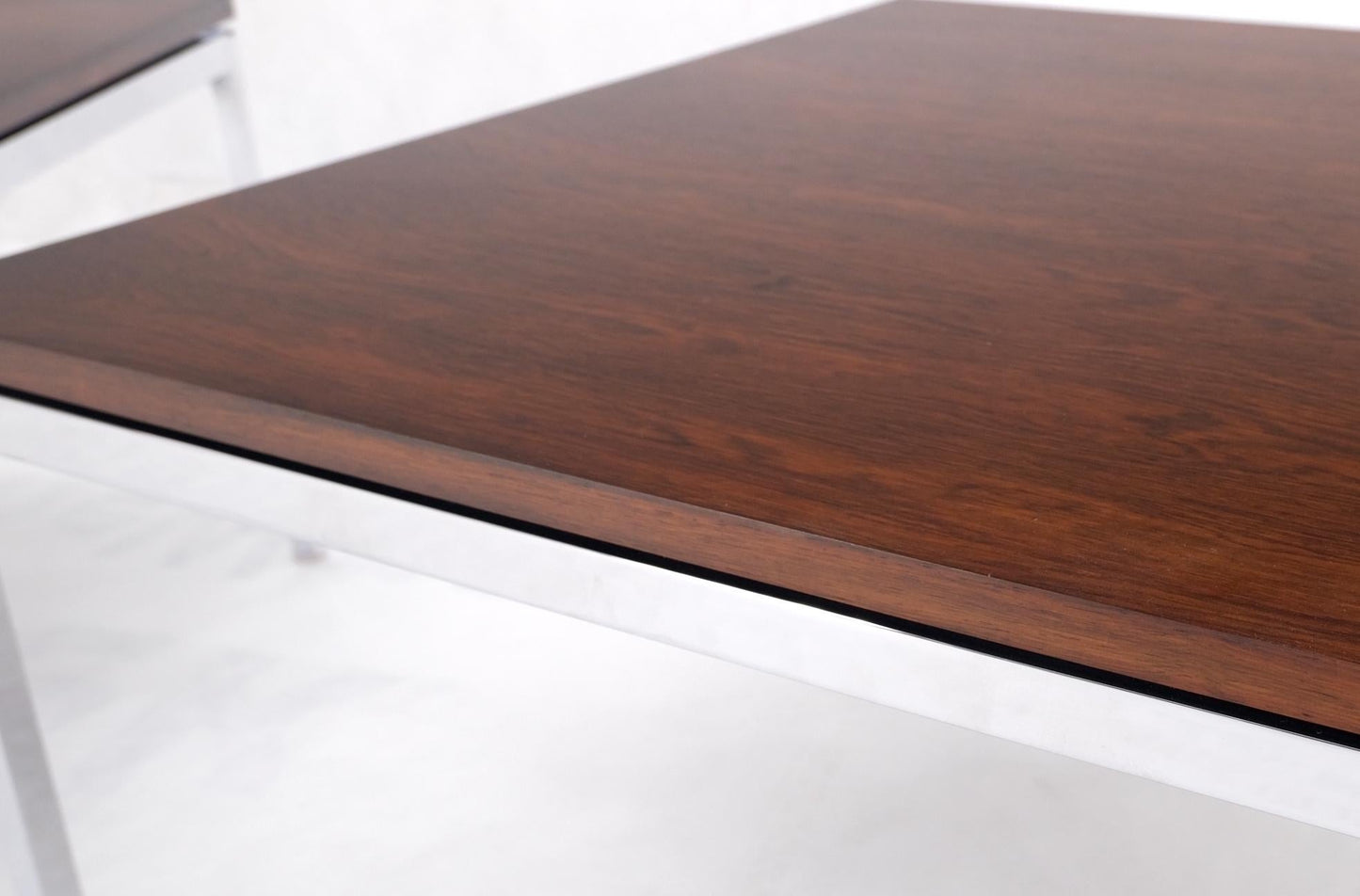 EstablishedLines Non Matching Pair of Rosewood & Crome Square Knoll Side End Tables Stands Mint