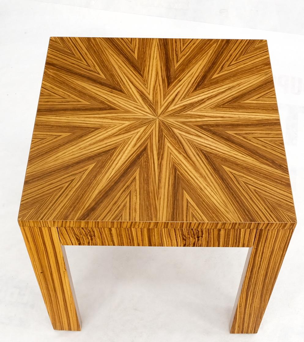 EstablishedLines Square Parsons Style Sunburst Inlay Zebra Wood Occasional End Side Lamp Table