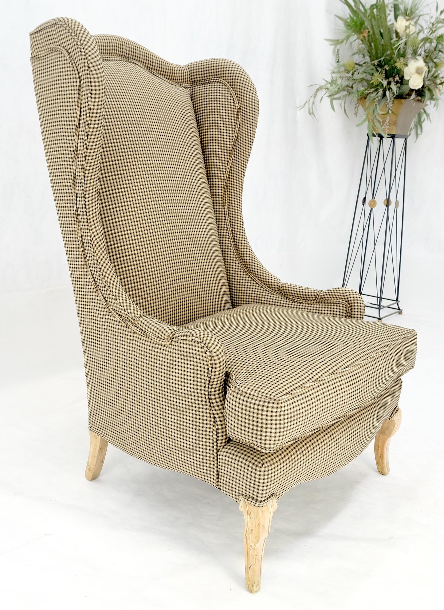 EstablishedLines Tall Back French Provincial Cabriole Legs White Wash Finish Legs Wing ArmChair