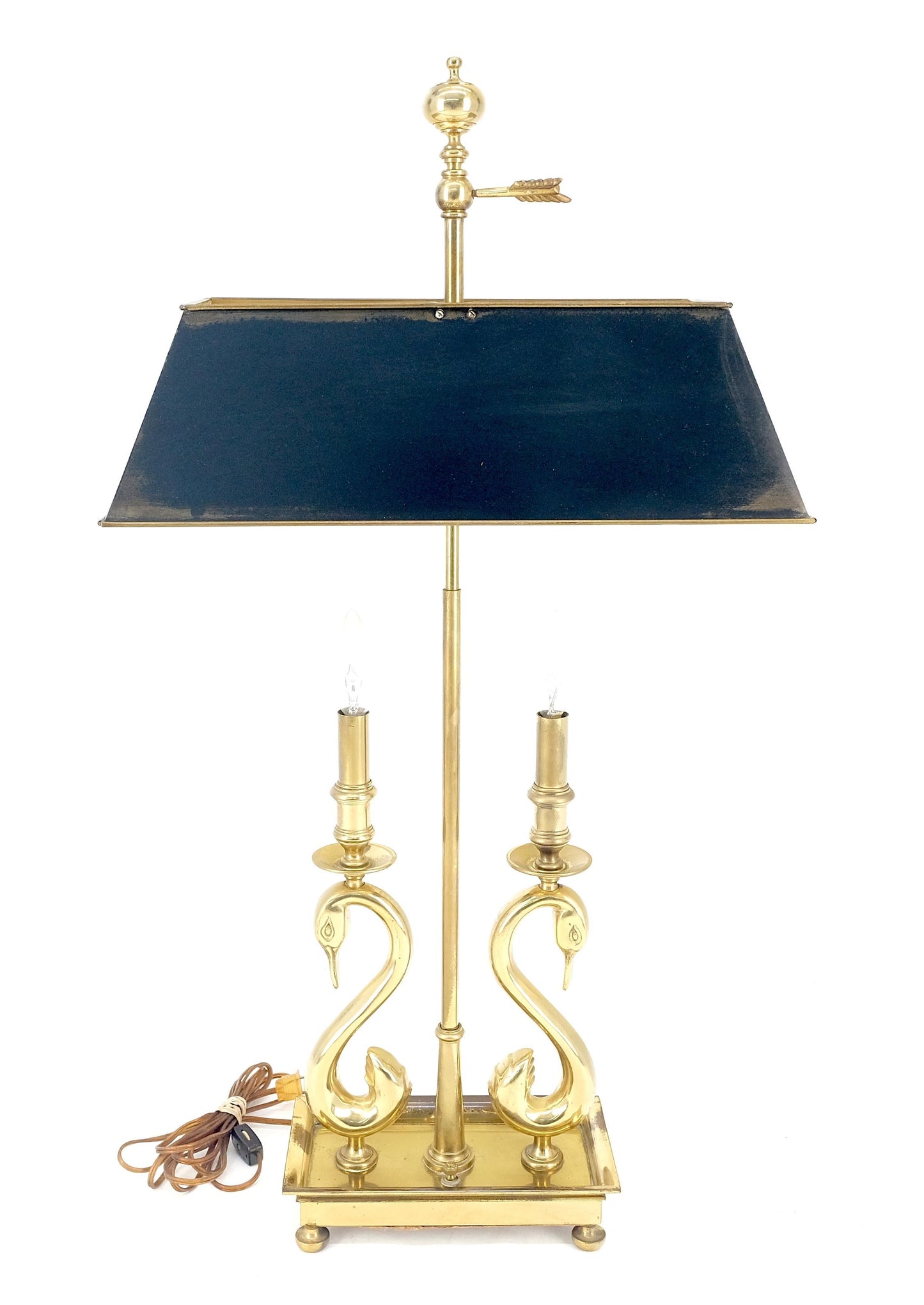EstablishedLines Adjustable Shade Swans Lire Looking Base Heavy Solid Brass Base Table Lamp MINT!