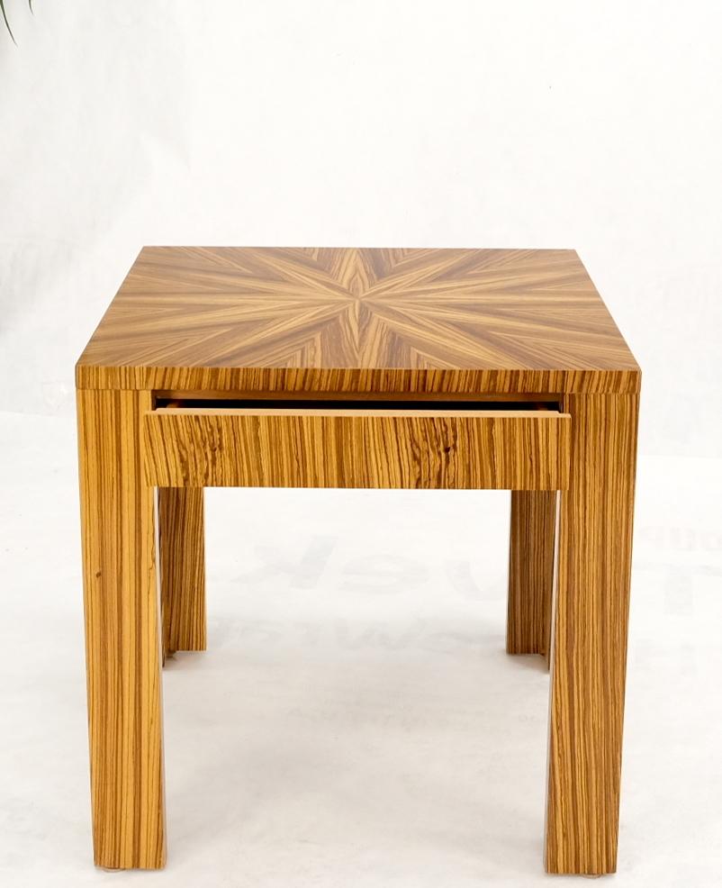 EstablishedLines Square Parsons Style Sunburst Inlay Zebra Wood Occasional End Side Lamp Table