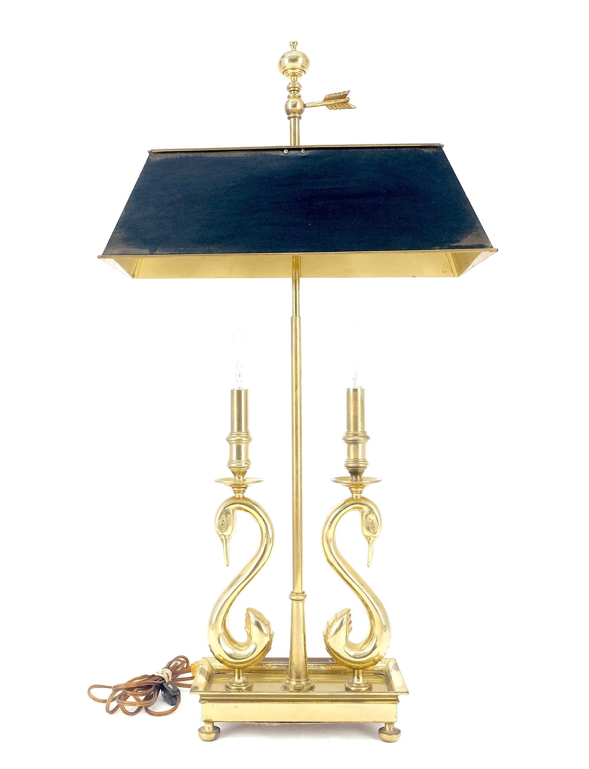 EstablishedLines Adjustable Shade Swans Lire Looking Base Heavy Solid Brass Base Table Lamp MINT!