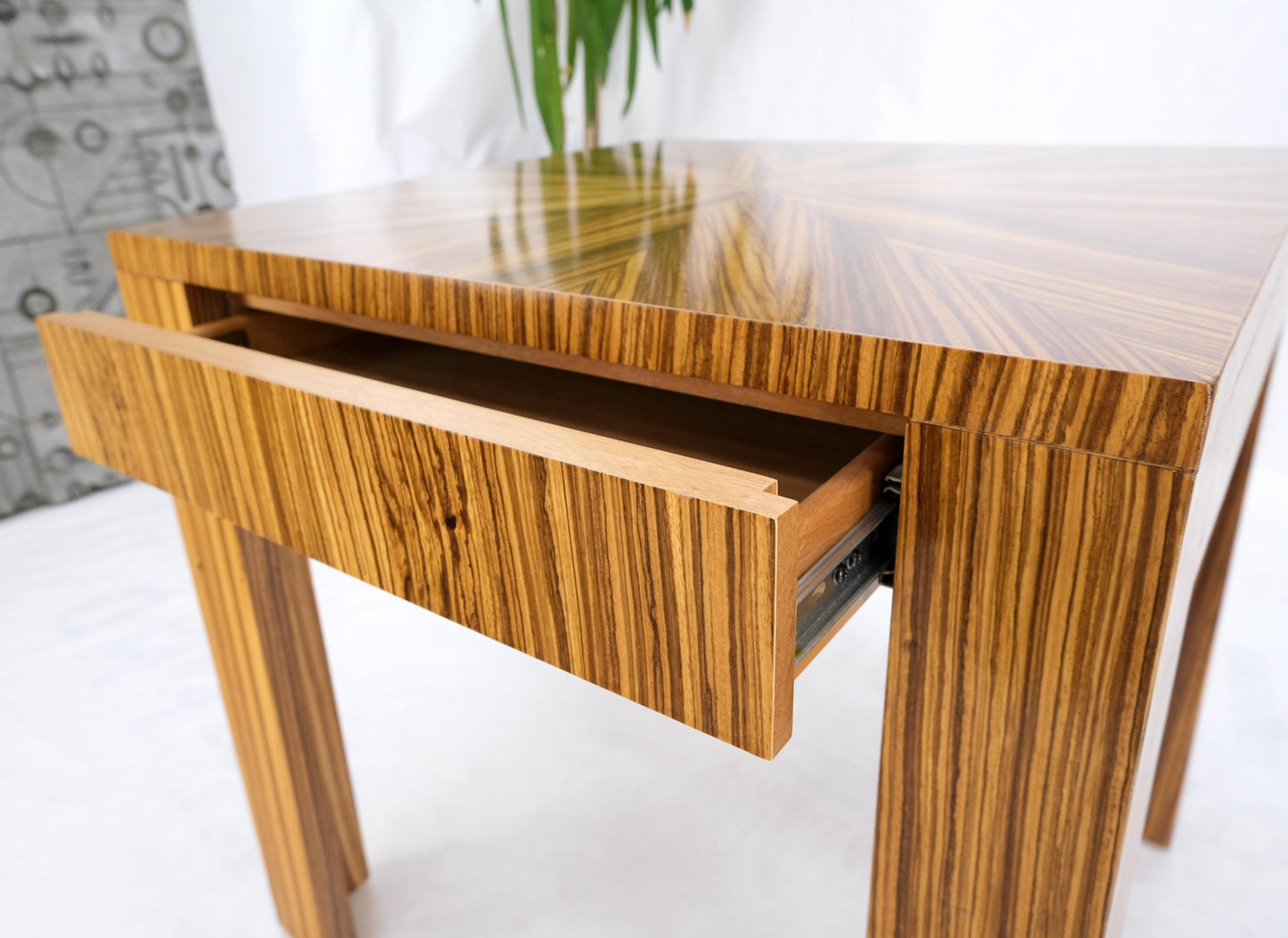 EstablishedLines Square Parsons Style Sunburst Inlay Zebra Wood Occasional End Side Lamp Table
