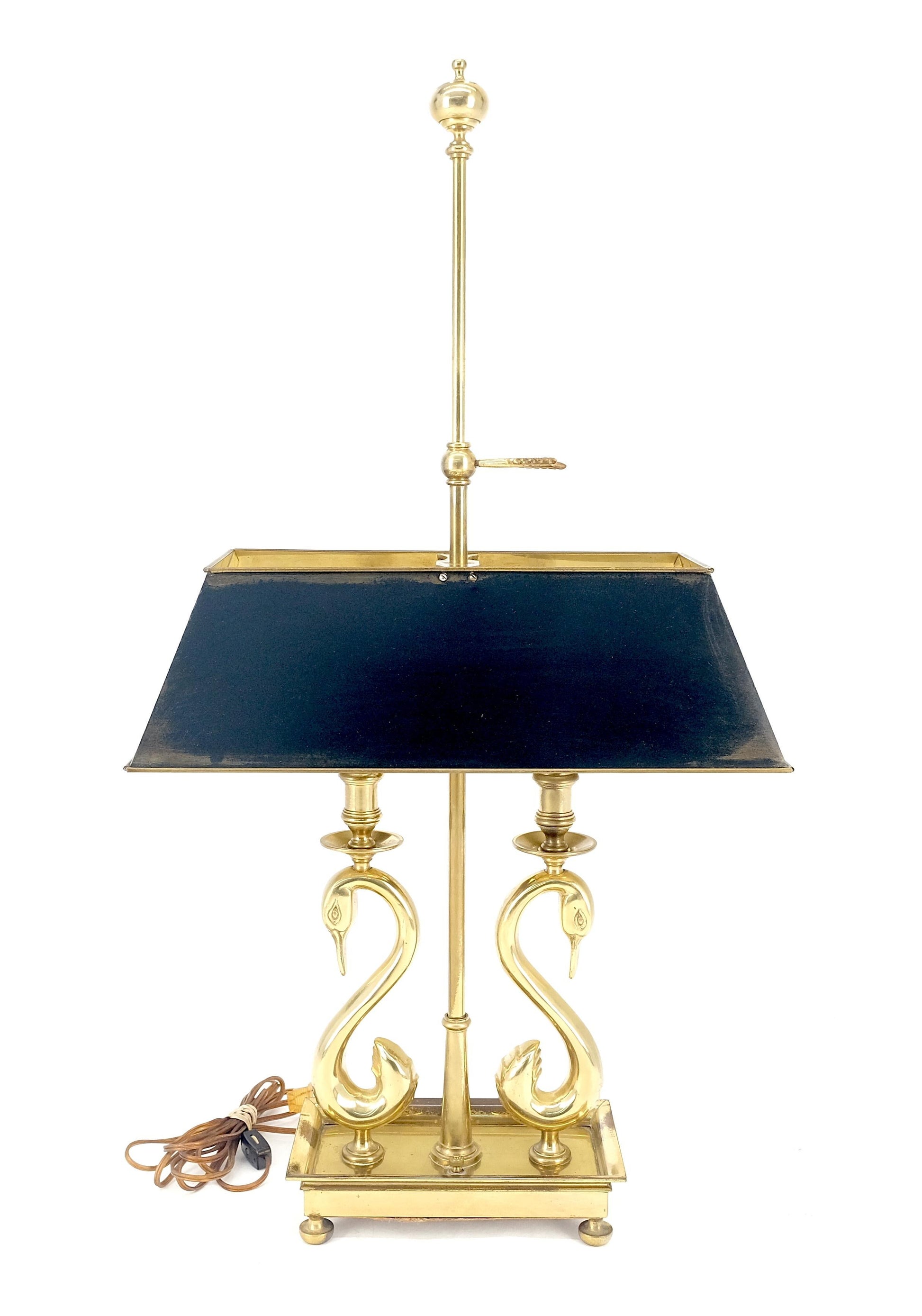 EstablishedLines Adjustable Shade Swans Lire Looking Base Heavy Solid Brass Base Table Lamp MINT!