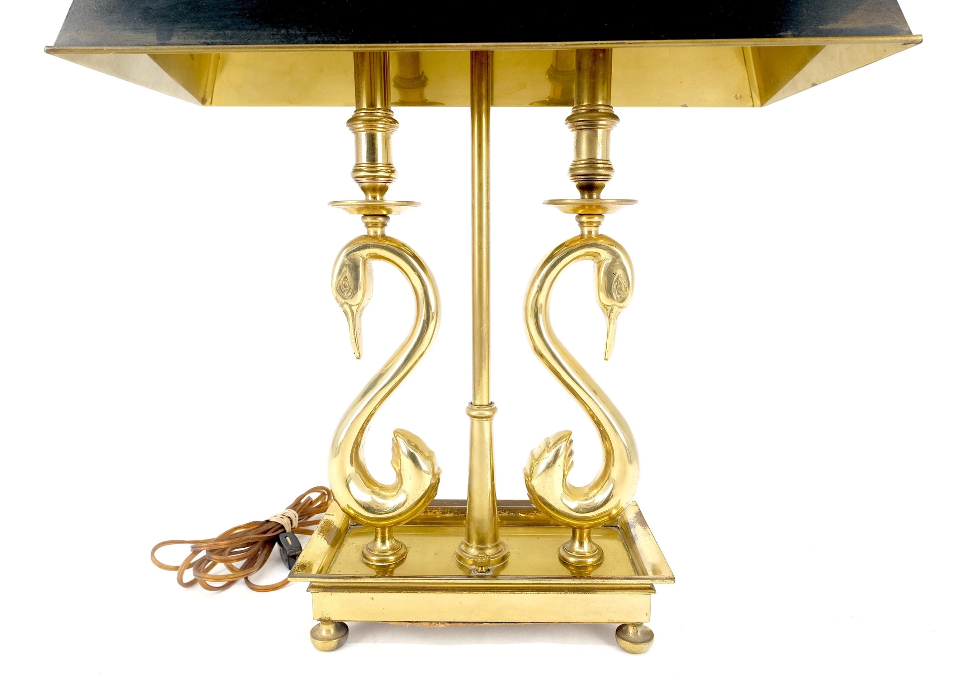 EstablishedLines Adjustable Shade Swans Lire Looking Base Heavy Solid Brass Base Table Lamp MINT!