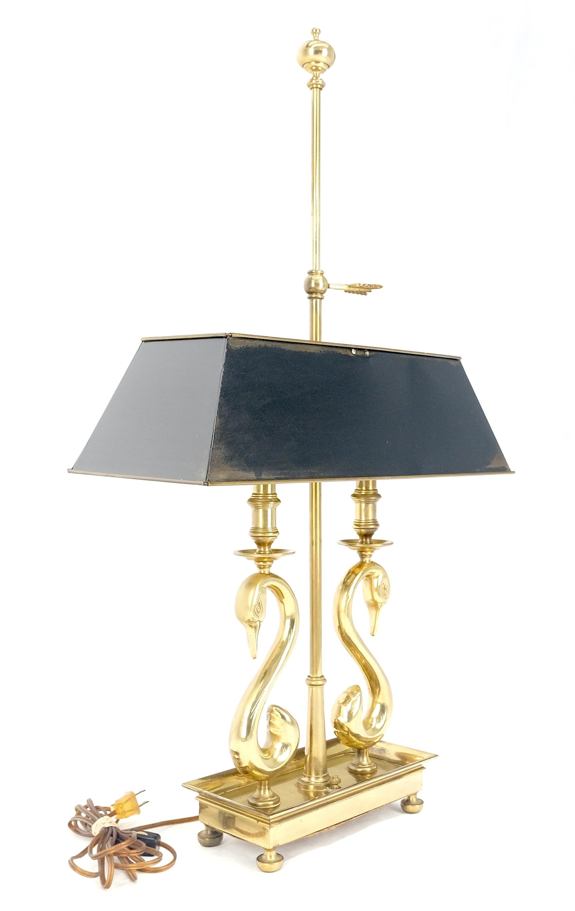 EstablishedLines Adjustable Shade Swans Lire Looking Base Heavy Solid Brass Base Table Lamp MINT!