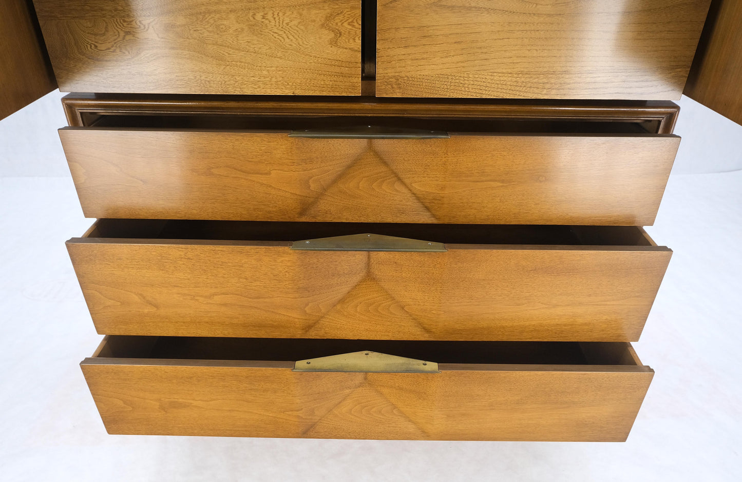 Light Walnut Sculptural Drawer Fronts Double Door Compartment High Chest Dresser
